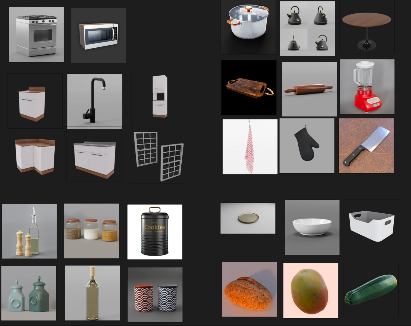 Kitchen asset inventory — 34 props