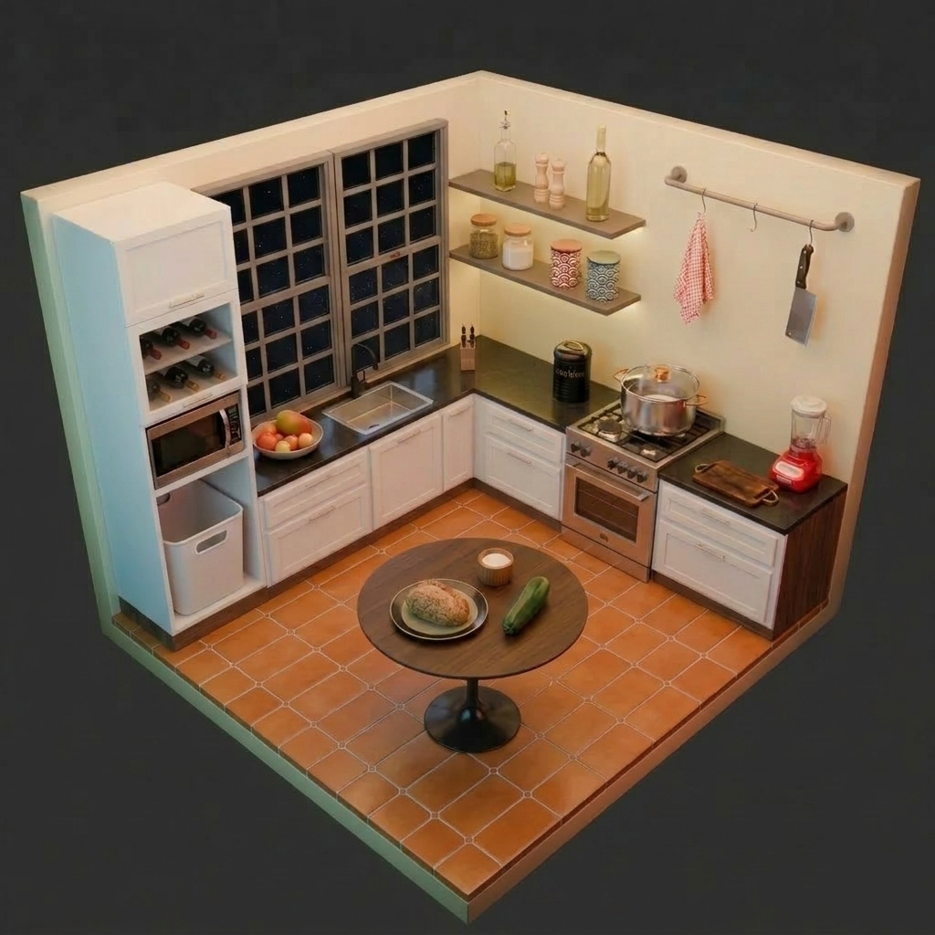 Kitchen scene reference — corner view