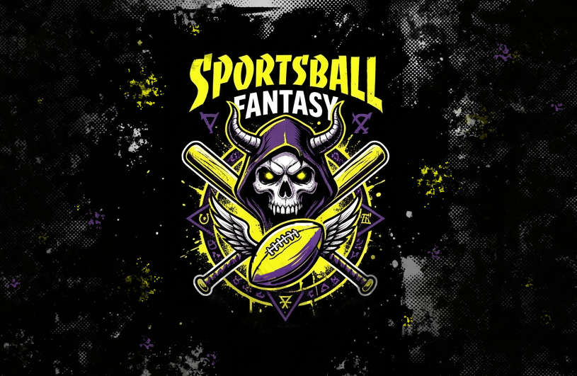 Sportsball Fantasy logo — skull in football helmet, crossed bats
