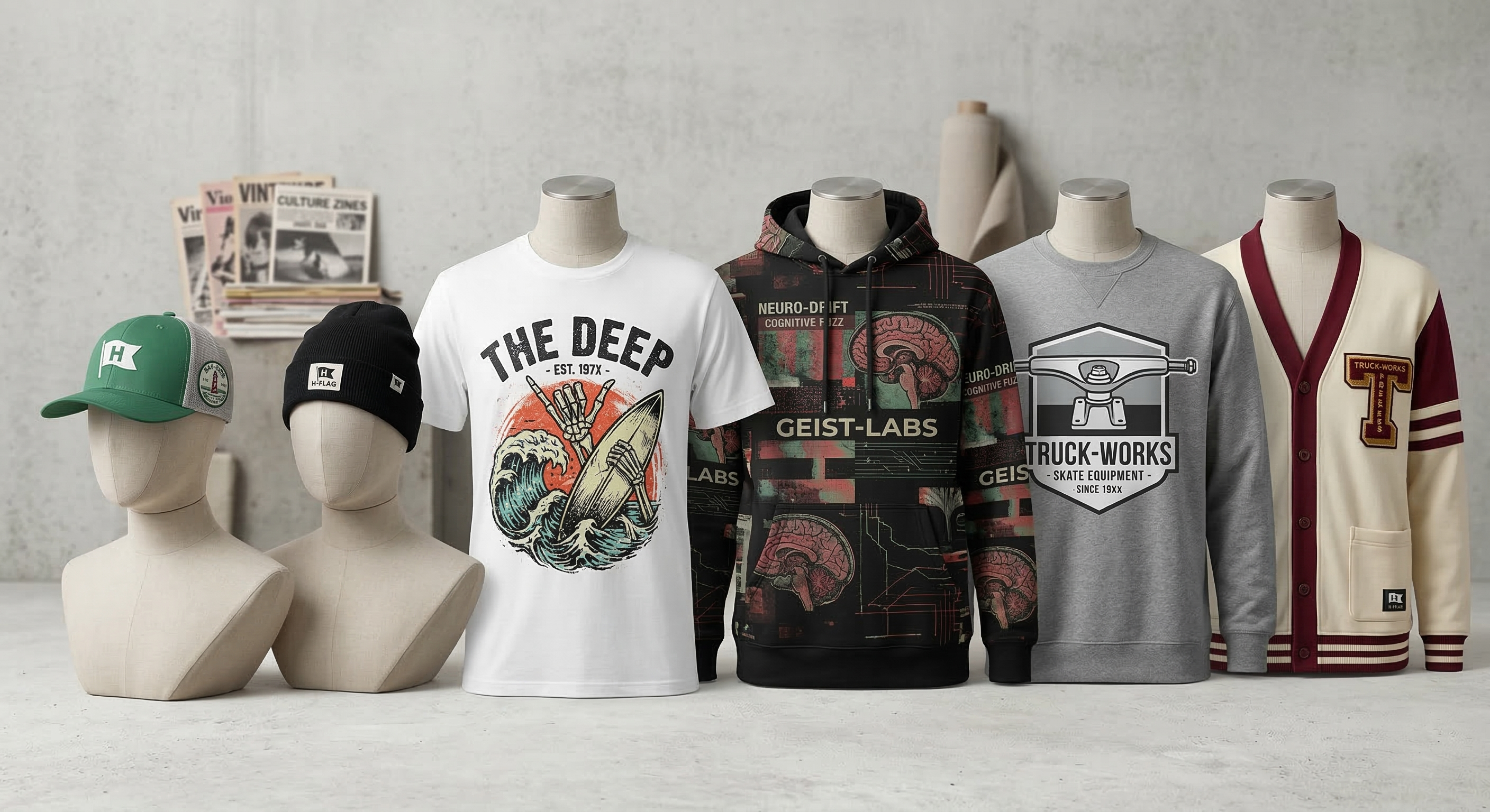 Merch line target — full lineup on mannequins