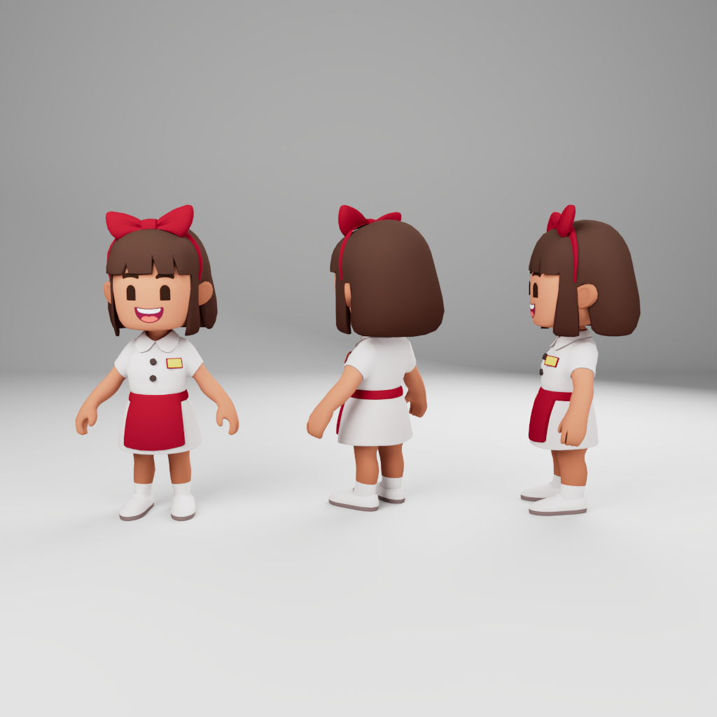 Burger Rush cashier character turnaround