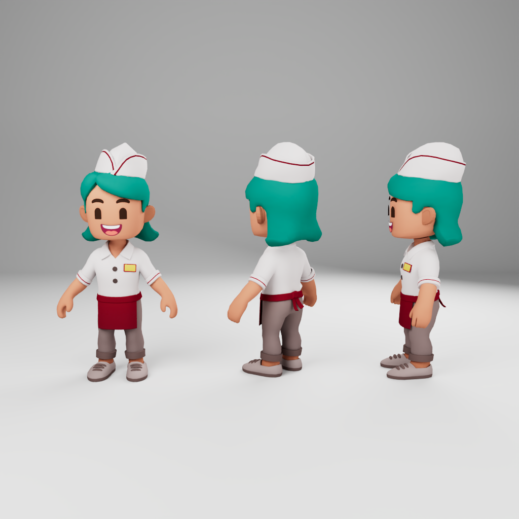 Burger Rush employee character turnaround