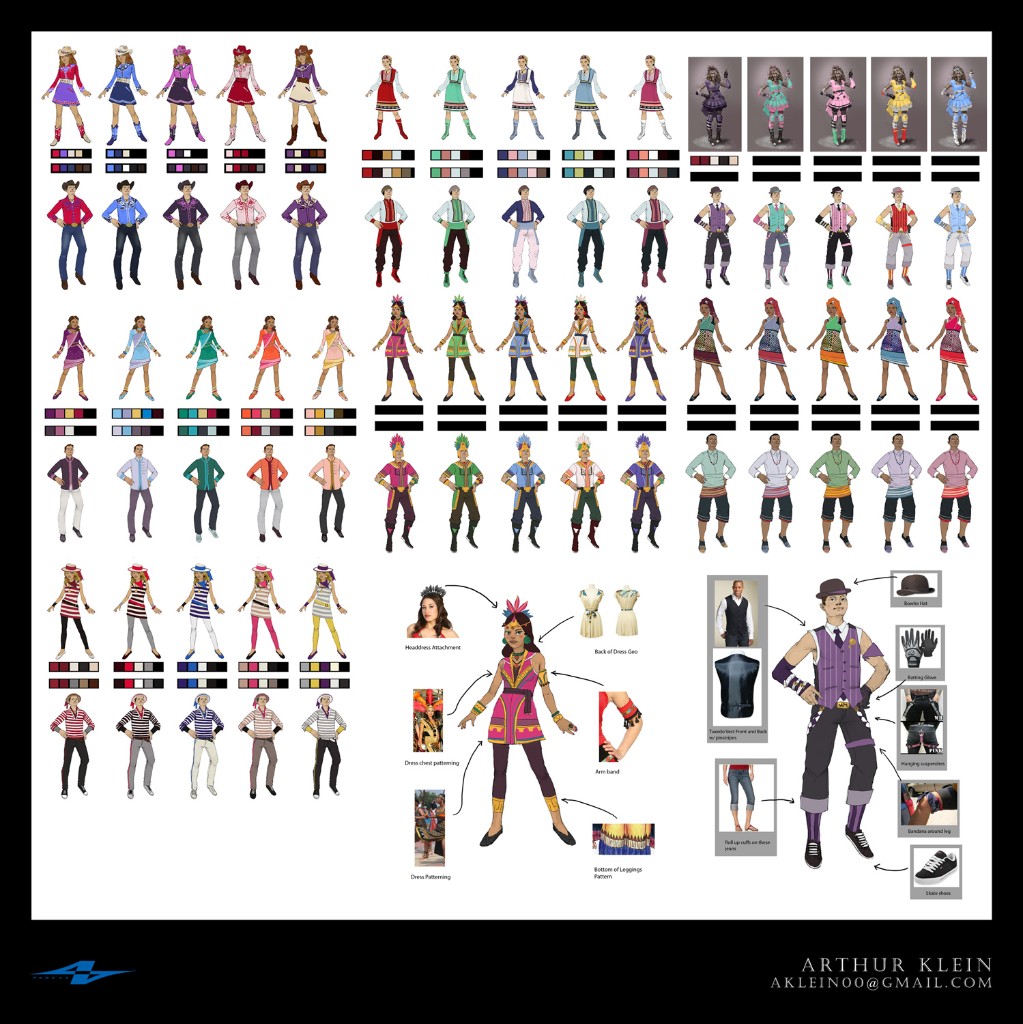 Character costume lineup and color variants