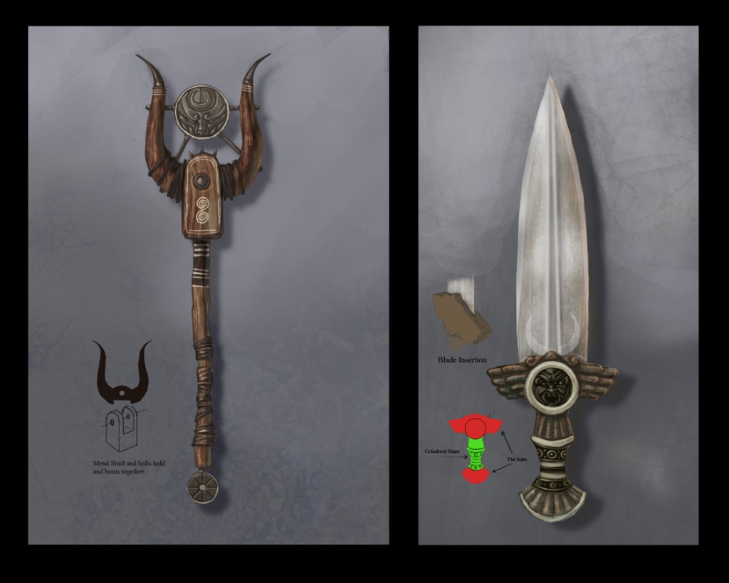 Tribal mace and dagger weapon concepts
