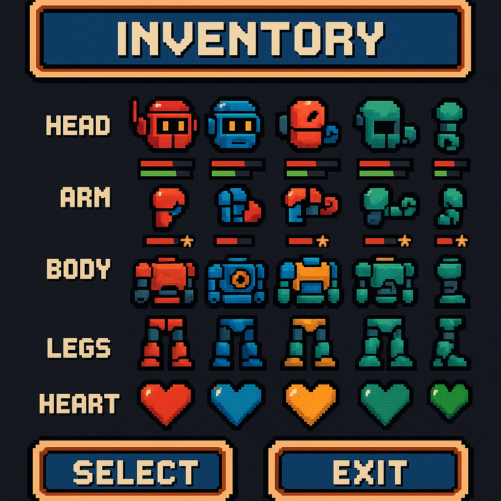 Dirtbagz — inventory screen concept