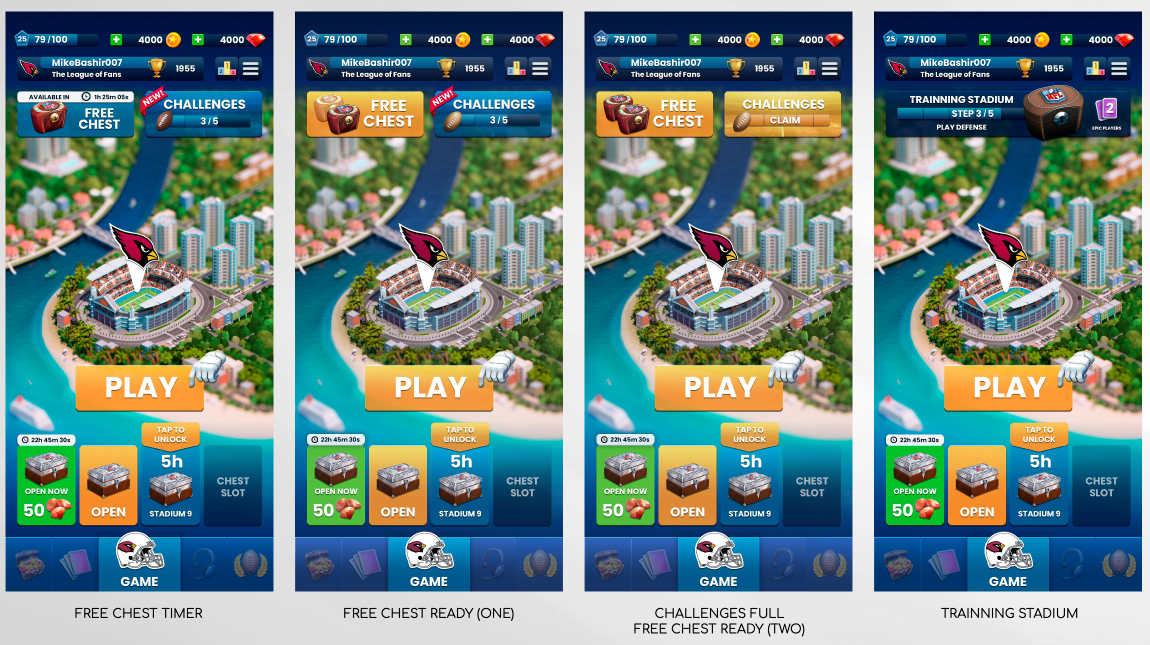 NFL Clash front-end UX flow