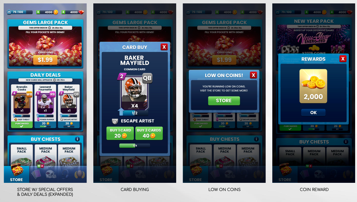 NFL Clash store UX flow
