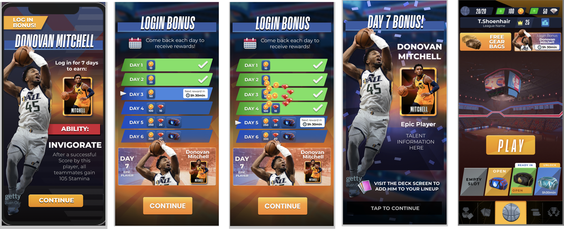 NBA Clash login bonus UX flow