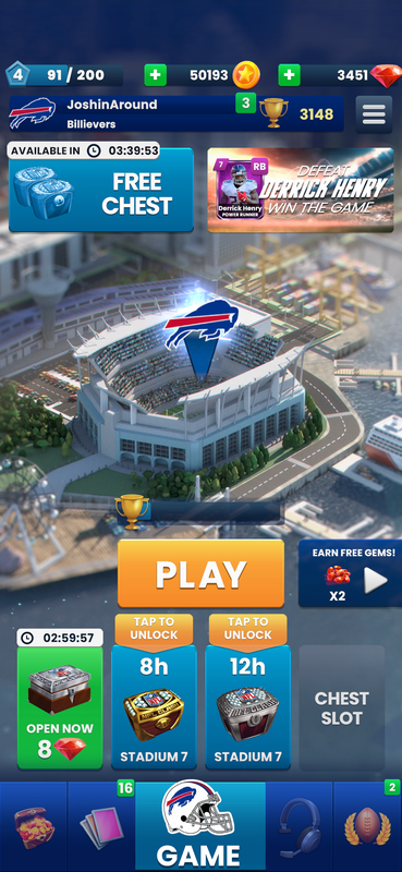 NFL Clash main menu UI