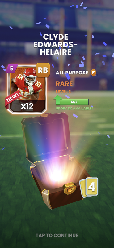 NFL Clash loot box opening screen