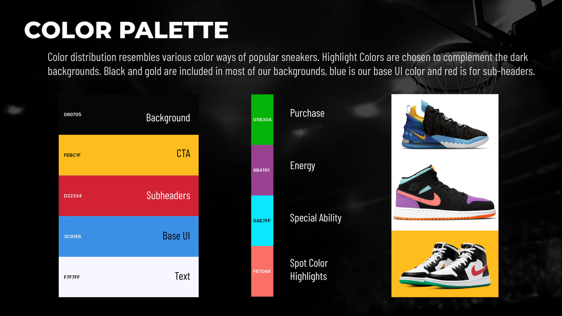 NBA Clash color choices and style guide documentation