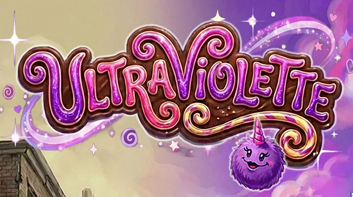 Ultraviolette game title with purple character and colorful trail