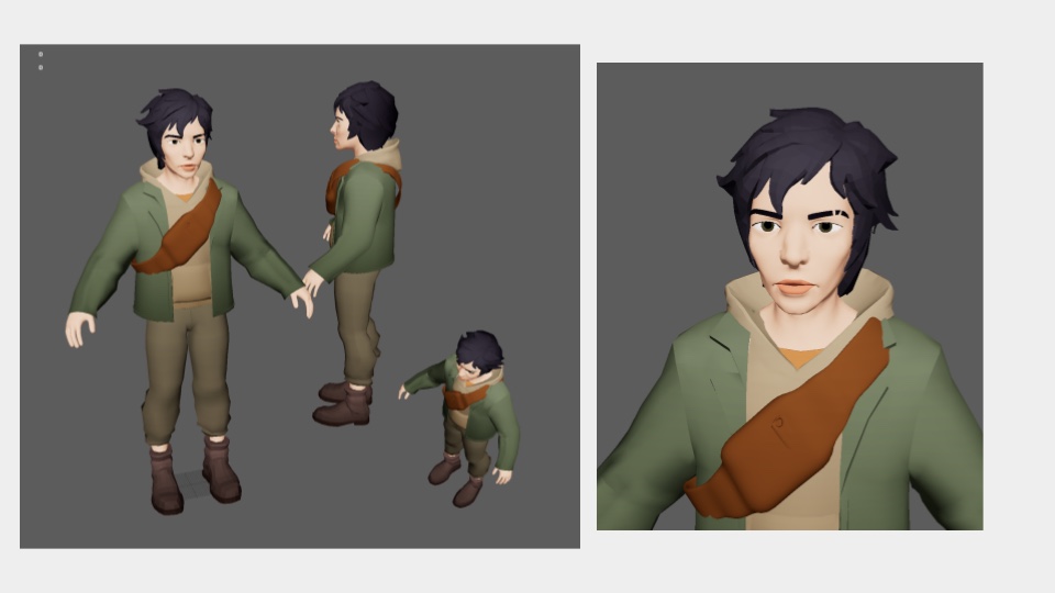 Company Game 001 character 01 model turnaround and face detail